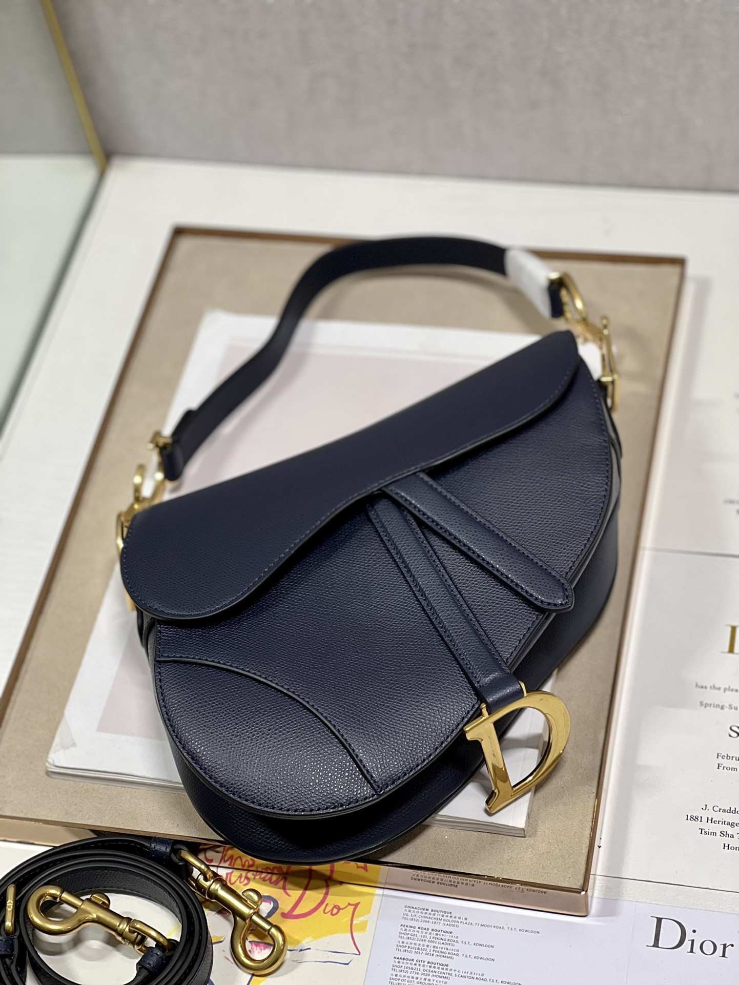 DIOR Saddle Bag  with Strap Indigo Blue