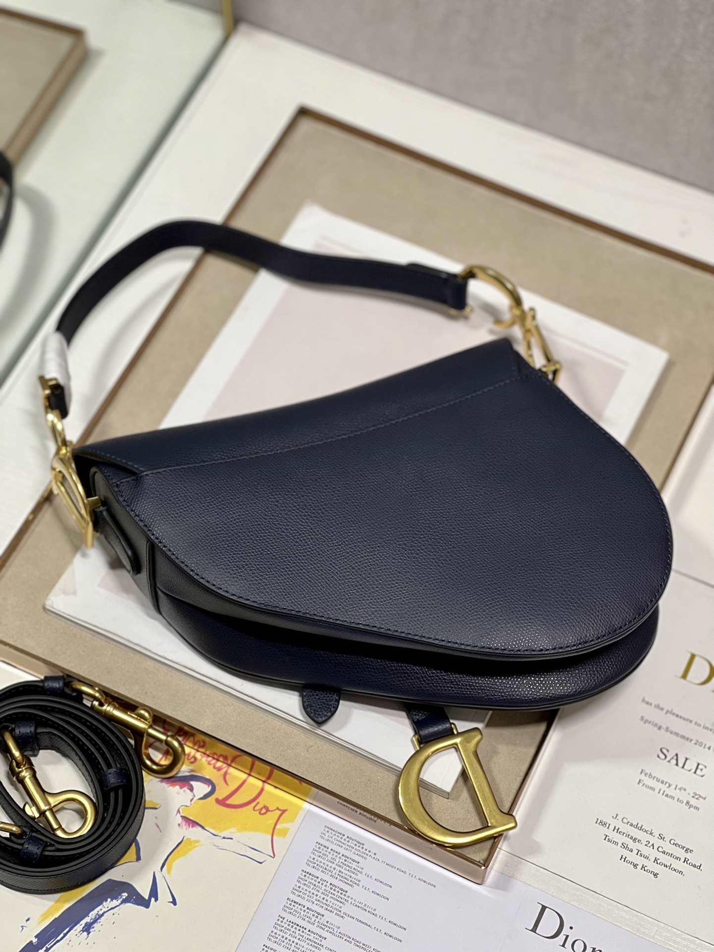 DIOR Saddle Bag  with Strap Indigo Blue