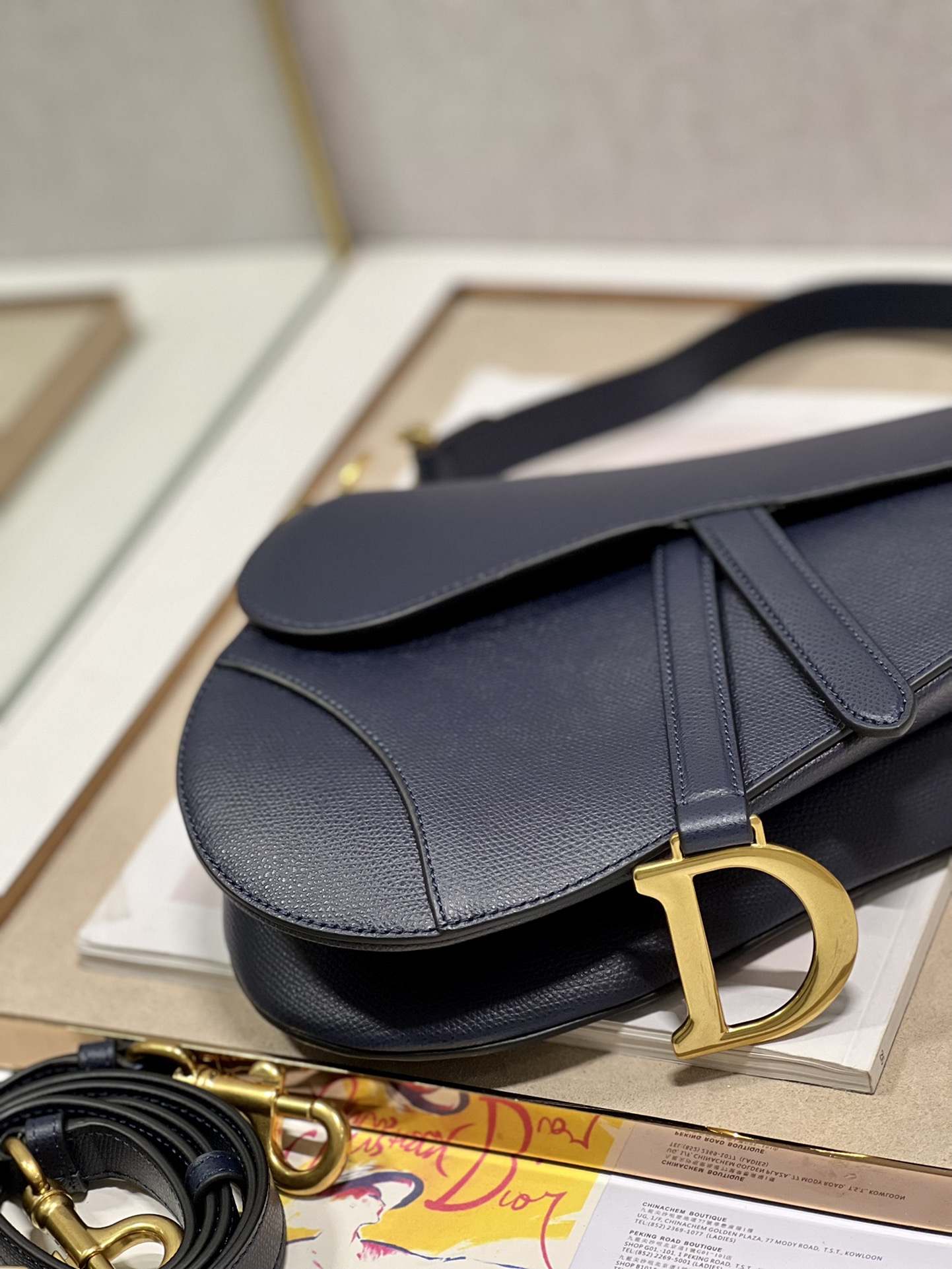 DIOR Saddle Bag  with Strap Indigo Blue