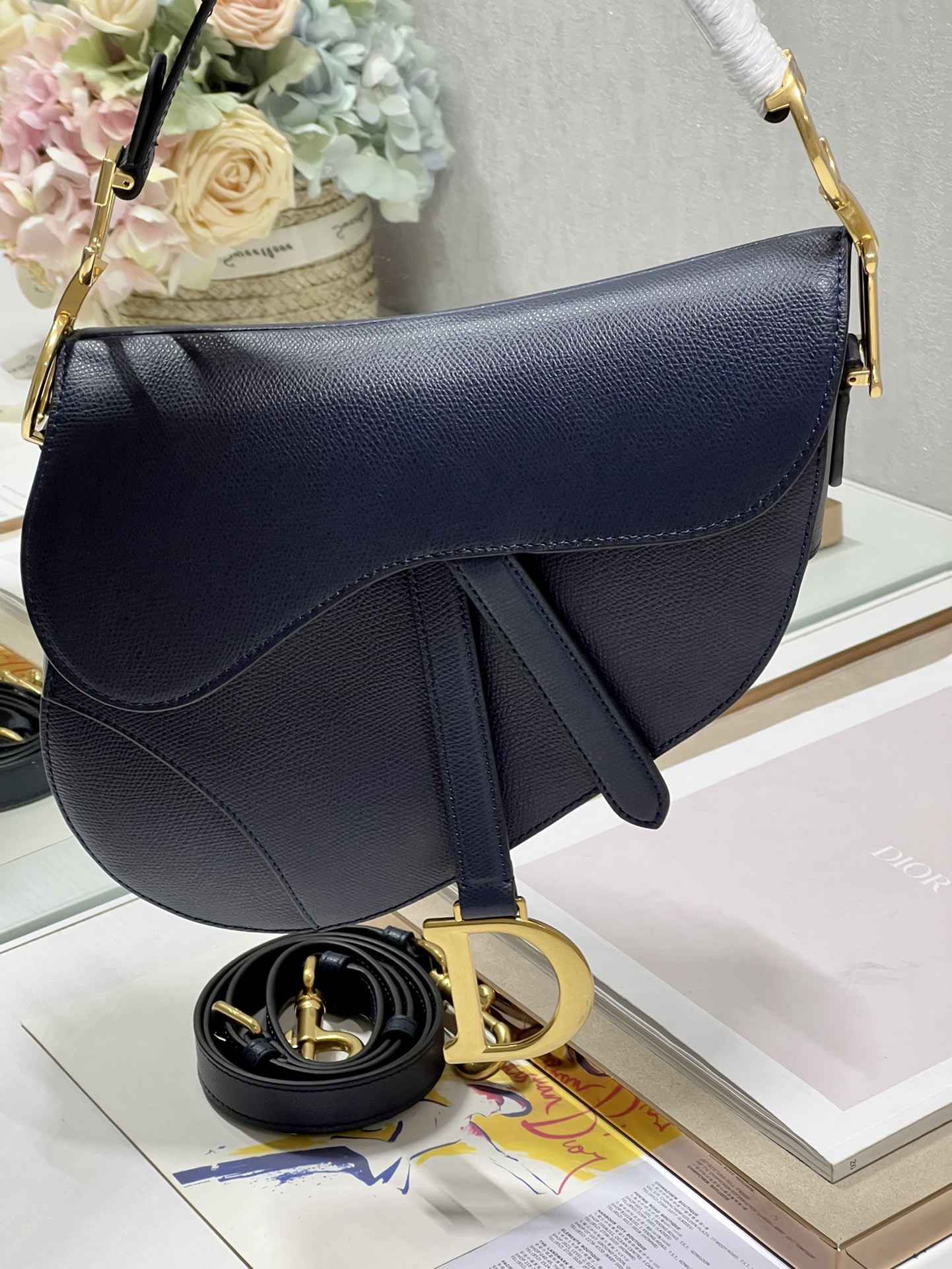 DIOR Saddle Bag  with Strap Indigo Blue