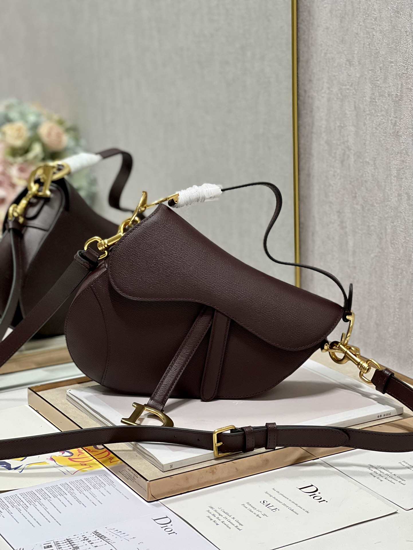 DIOR Saddle Bag  with Strap Burgundy