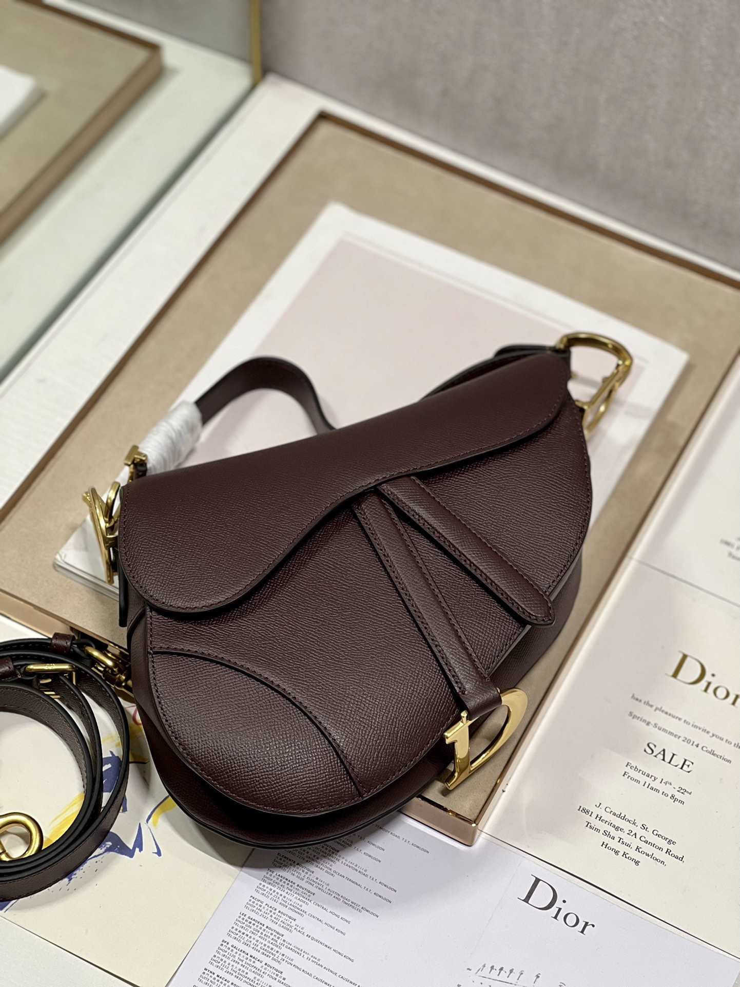 DIOR Saddle Bag  with Strap Burgundy