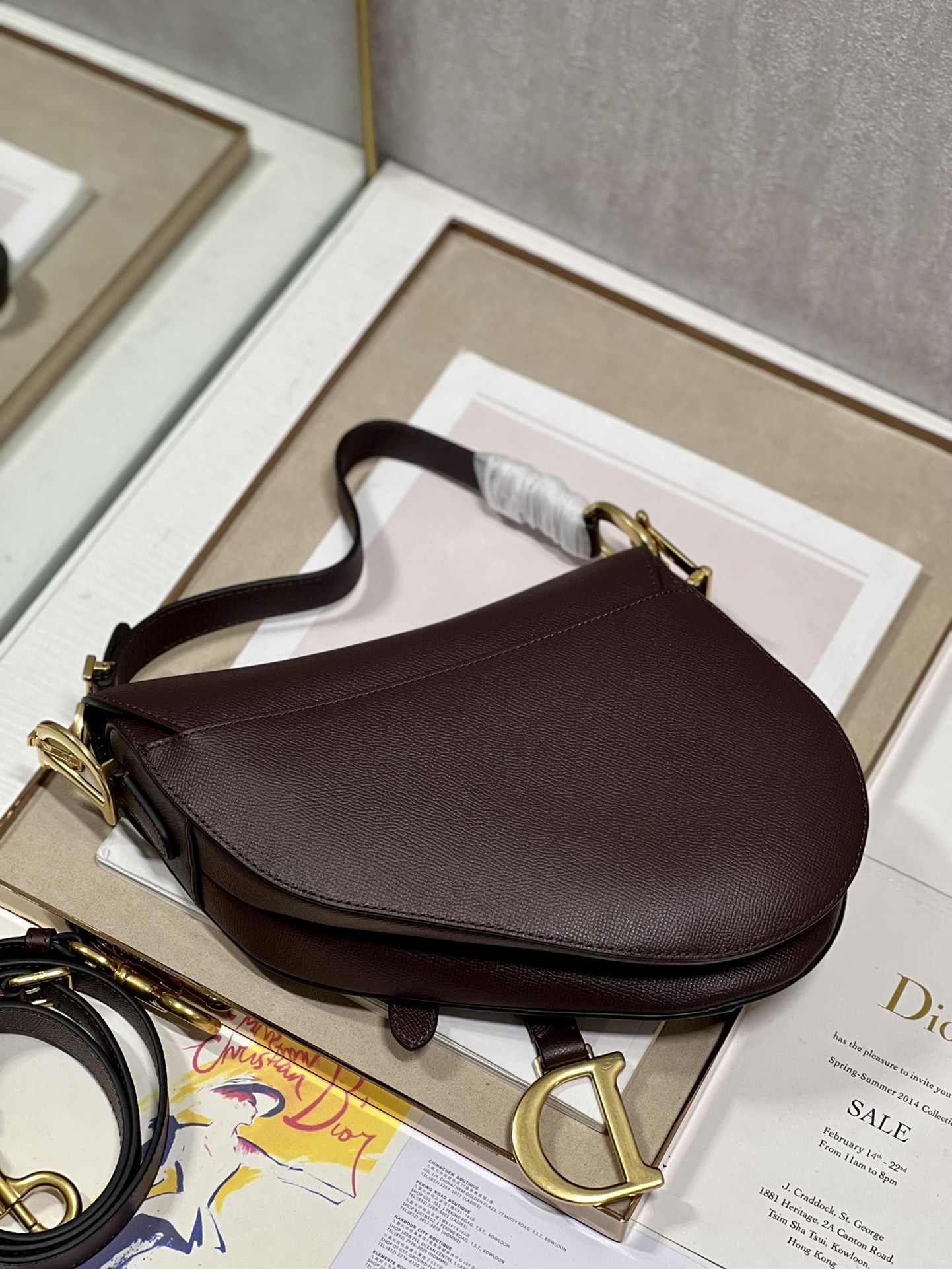 DIOR Saddle Bag  with Strap Burgundy