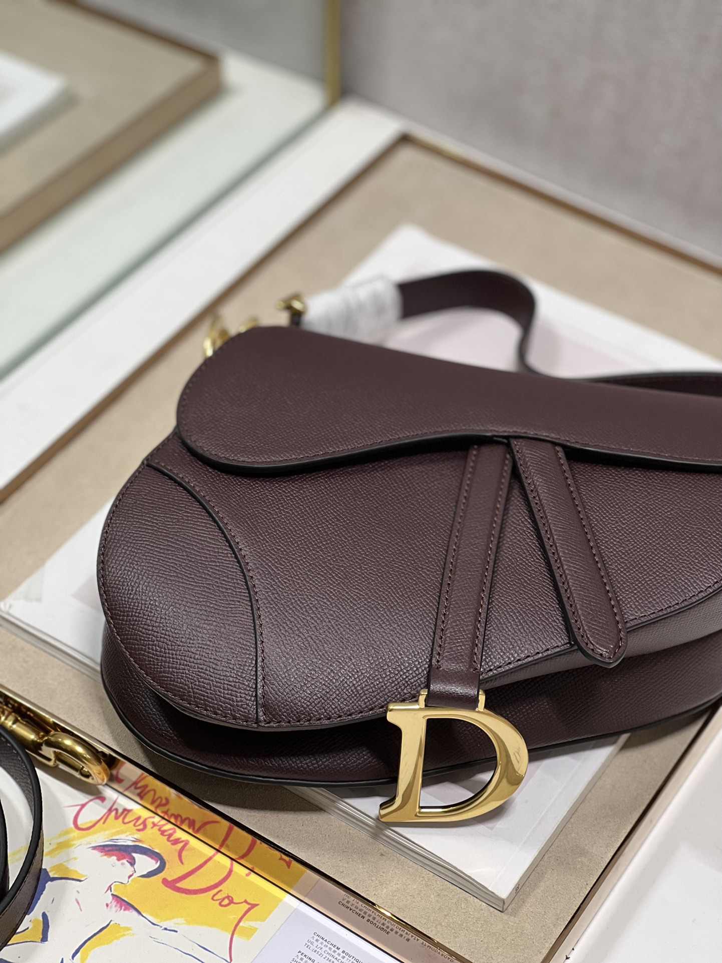 DIOR Saddle Bag  with Strap Burgundy