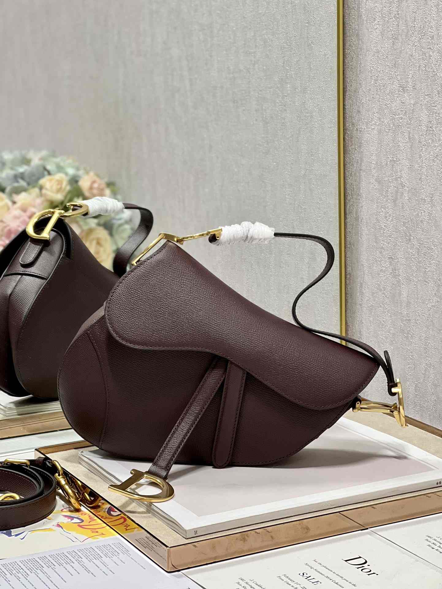 DIOR Saddle Bag  with Strap Burgundy