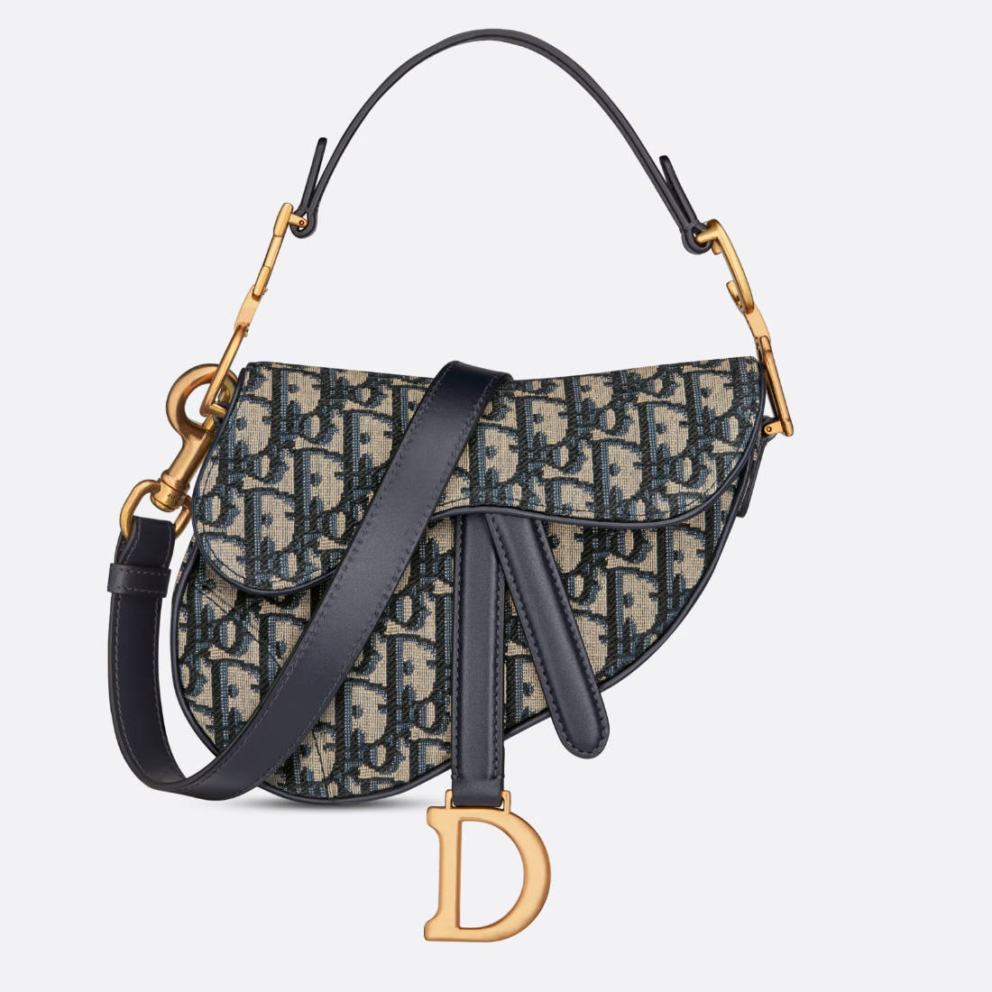 DIOR Mini Saddle Bag  with Strap Blue Dior Oblique Jacquard