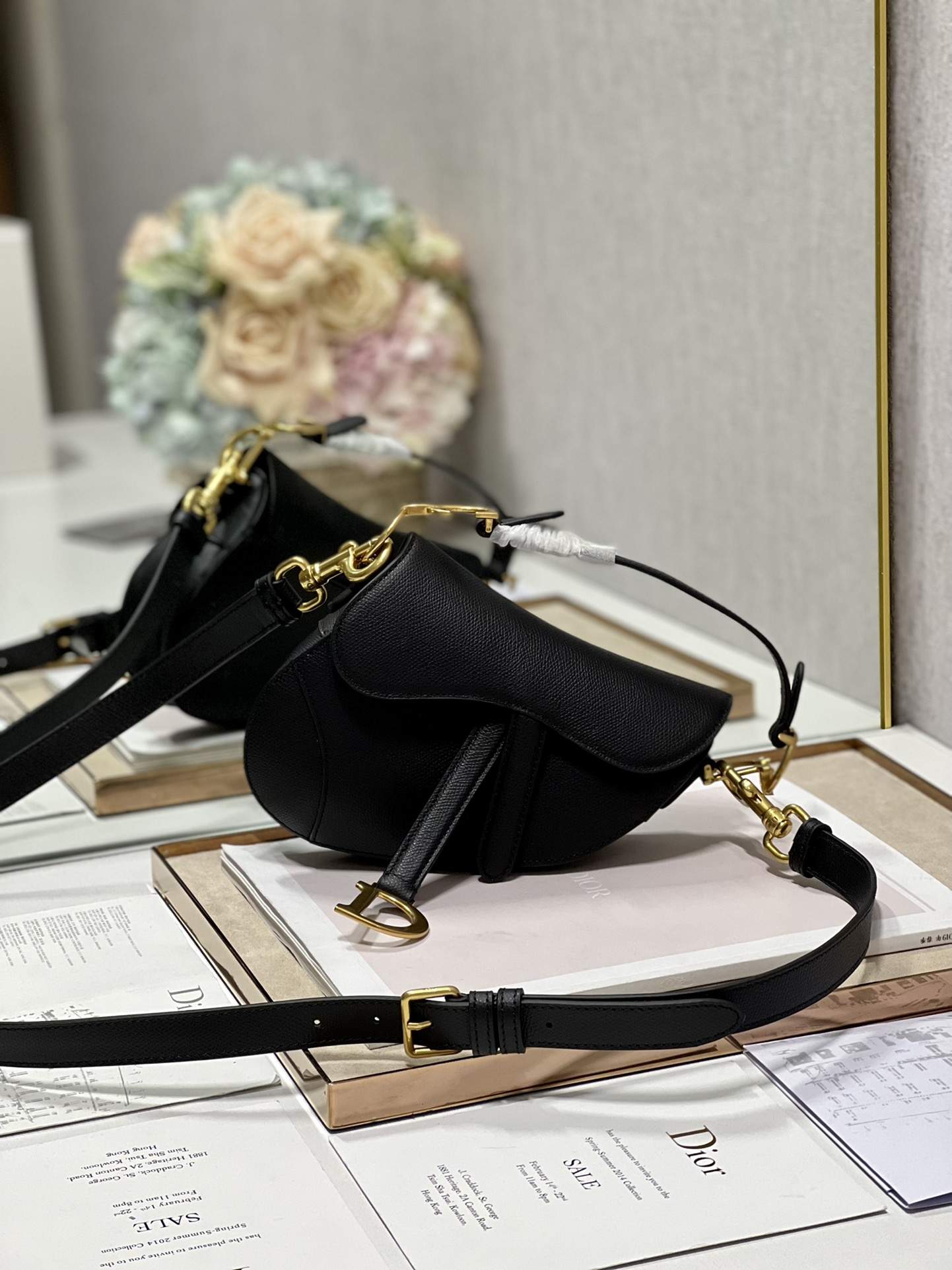 DIOR Mini Saddle Bag with Strap Black