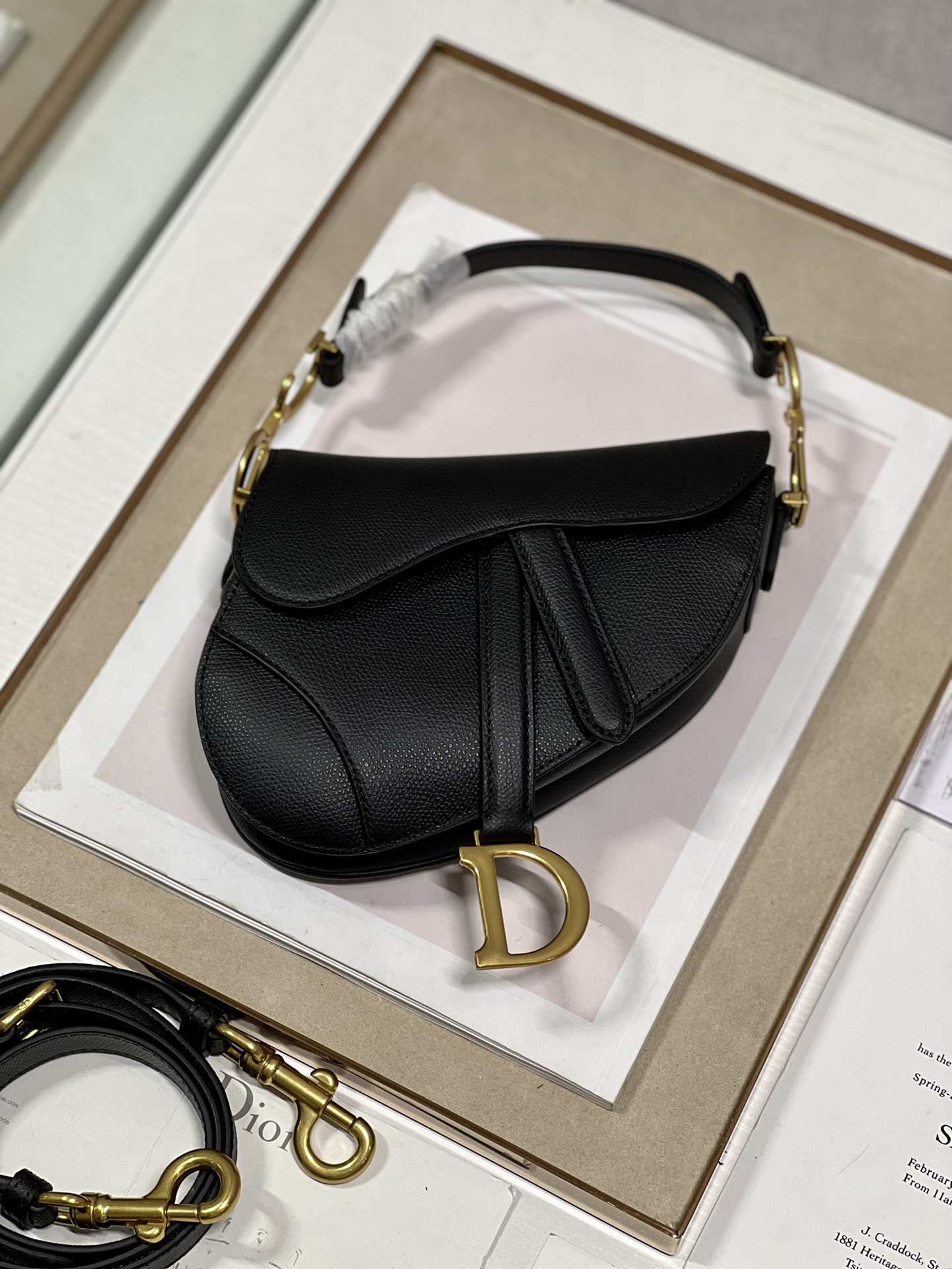 DIOR Mini Saddle Bag with Strap Black