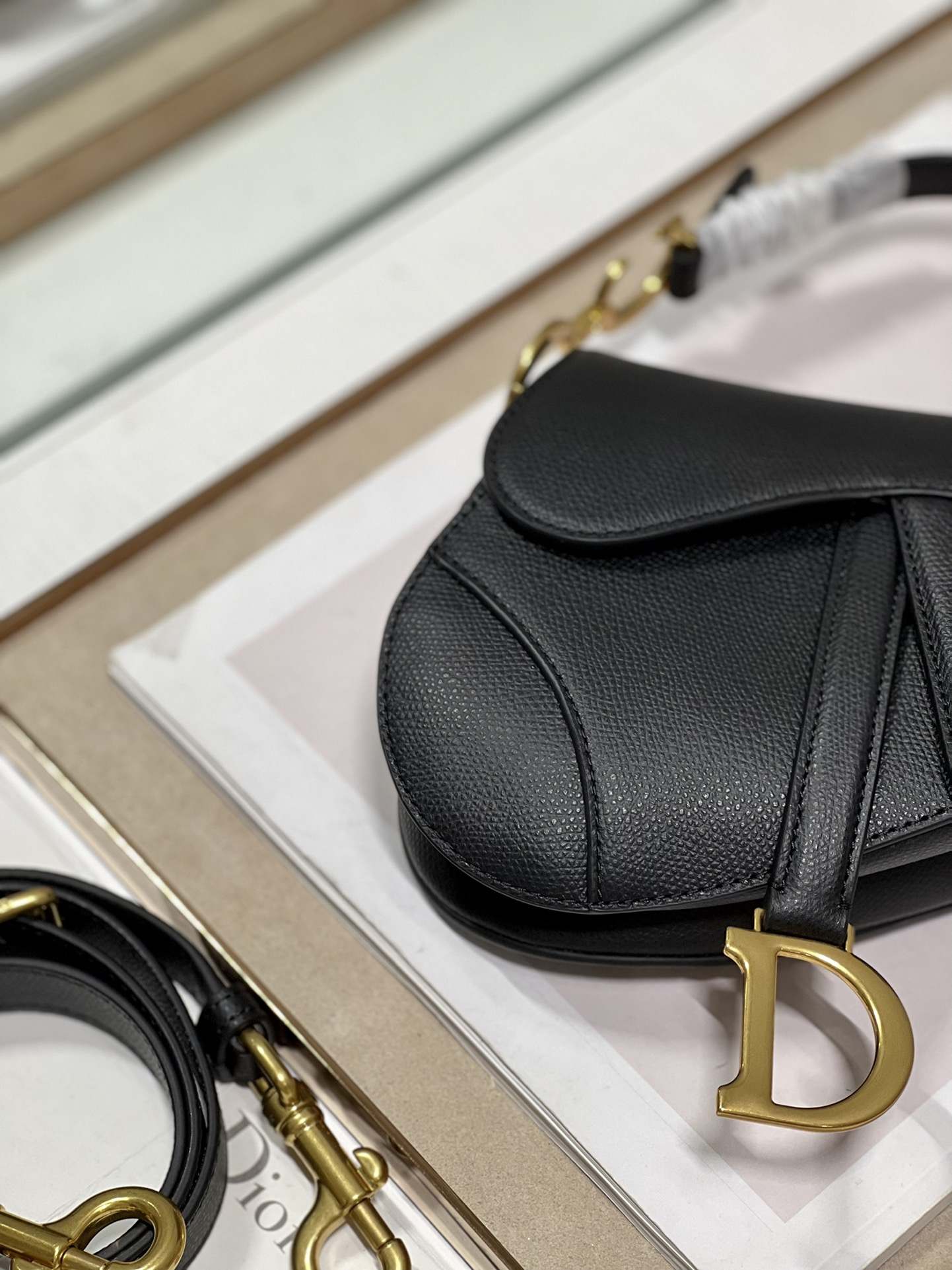 DIOR Mini Saddle Bag with Strap Black