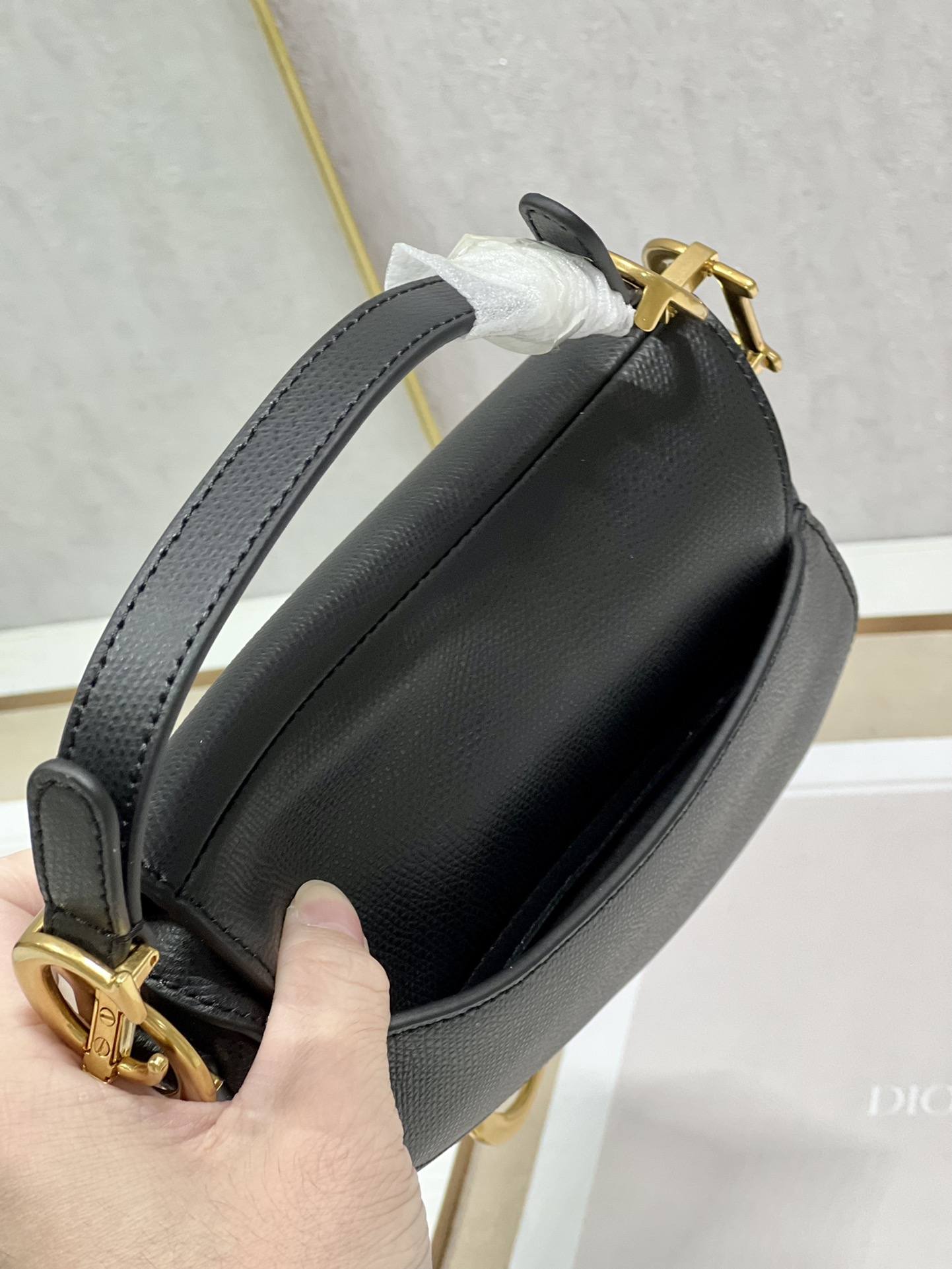 DIOR Mini Saddle Bag with Strap Black