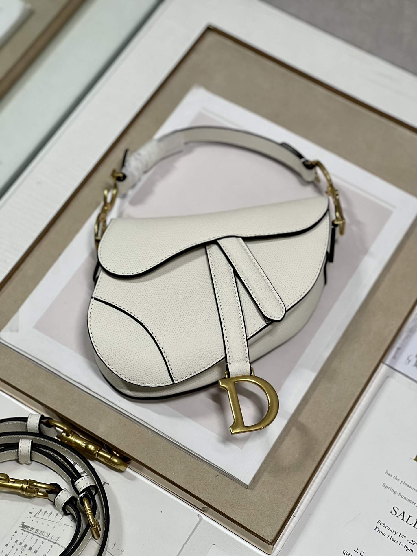 DIOR Mini Saddle Bag with Strap Latte