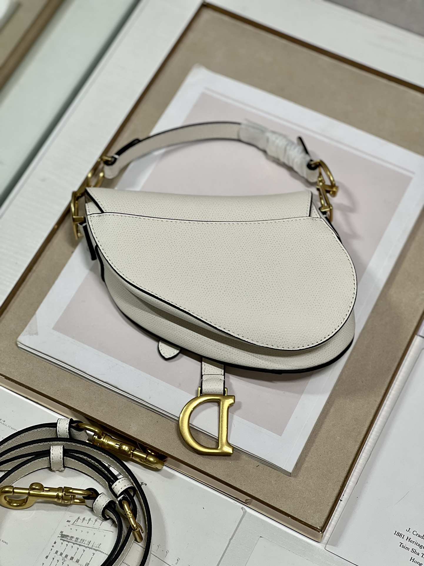 DIOR Mini Saddle Bag with Strap Latte