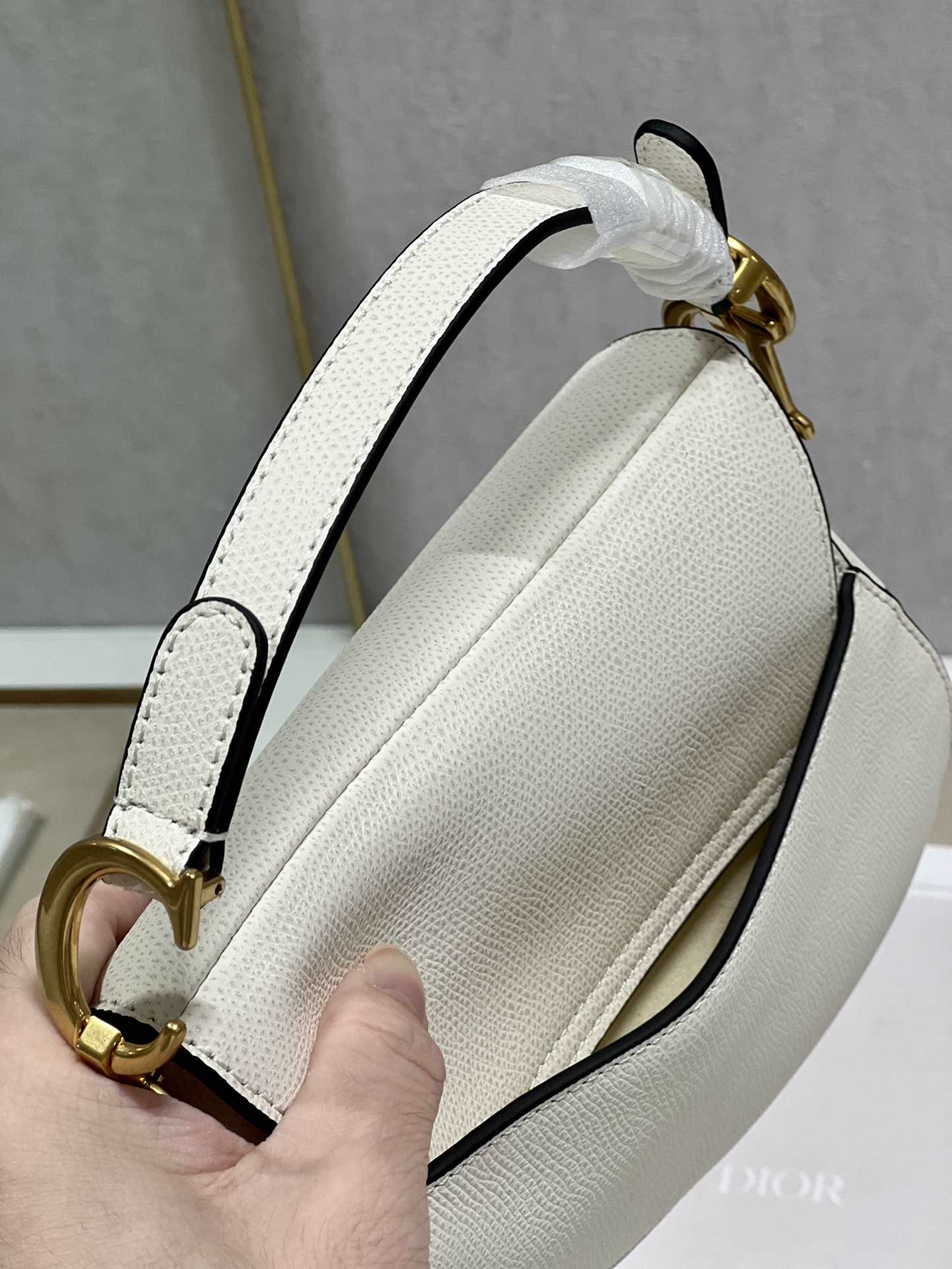 DIOR Mini Saddle Bag with Strap Latte