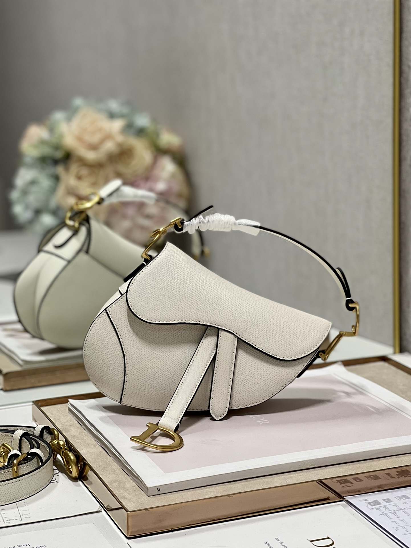 DIOR Mini Saddle Bag with Strap Latte