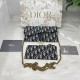 DIOR Long Saddle Wallet with Chain Blue Dior Oblique Jacquard