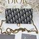 DIOR Long Saddle Wallet with Chain Blue Dior Oblique Jacquard