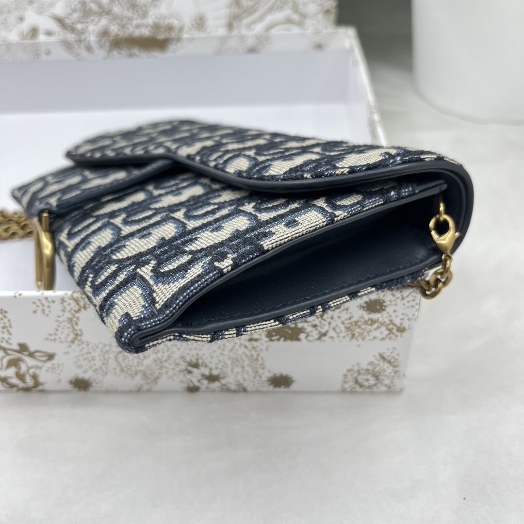 DIOR Long Saddle Wallet with Chain Blue Dior Oblique Jacquard