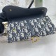 DIOR Long Saddle Wallet with Chain Blue Dior Oblique Jacquard