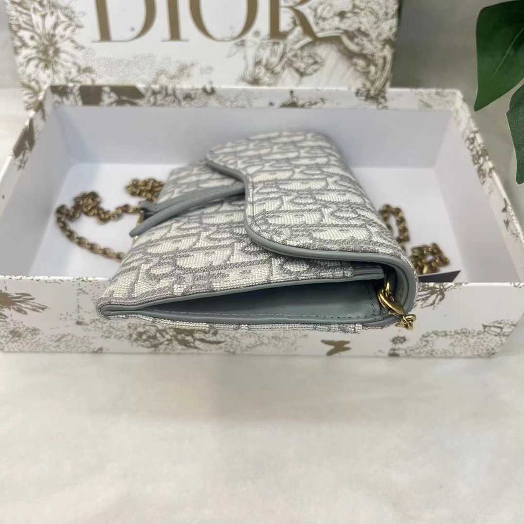 DIOR Long Saddle Wallet with Chain Gray Dior Oblique Jacquard