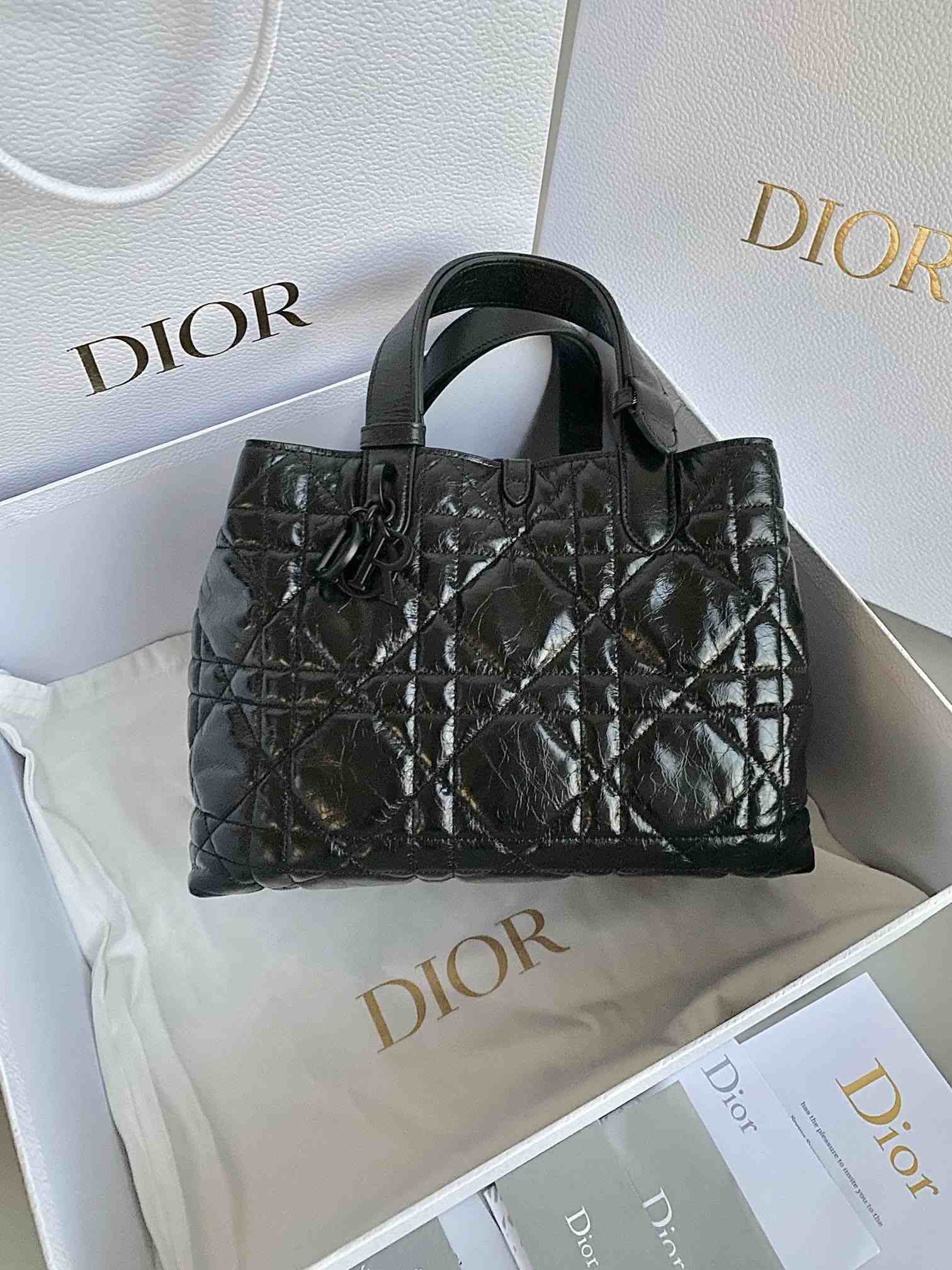 DIOR Medium Dior Toujours Bag Black Macrocannage