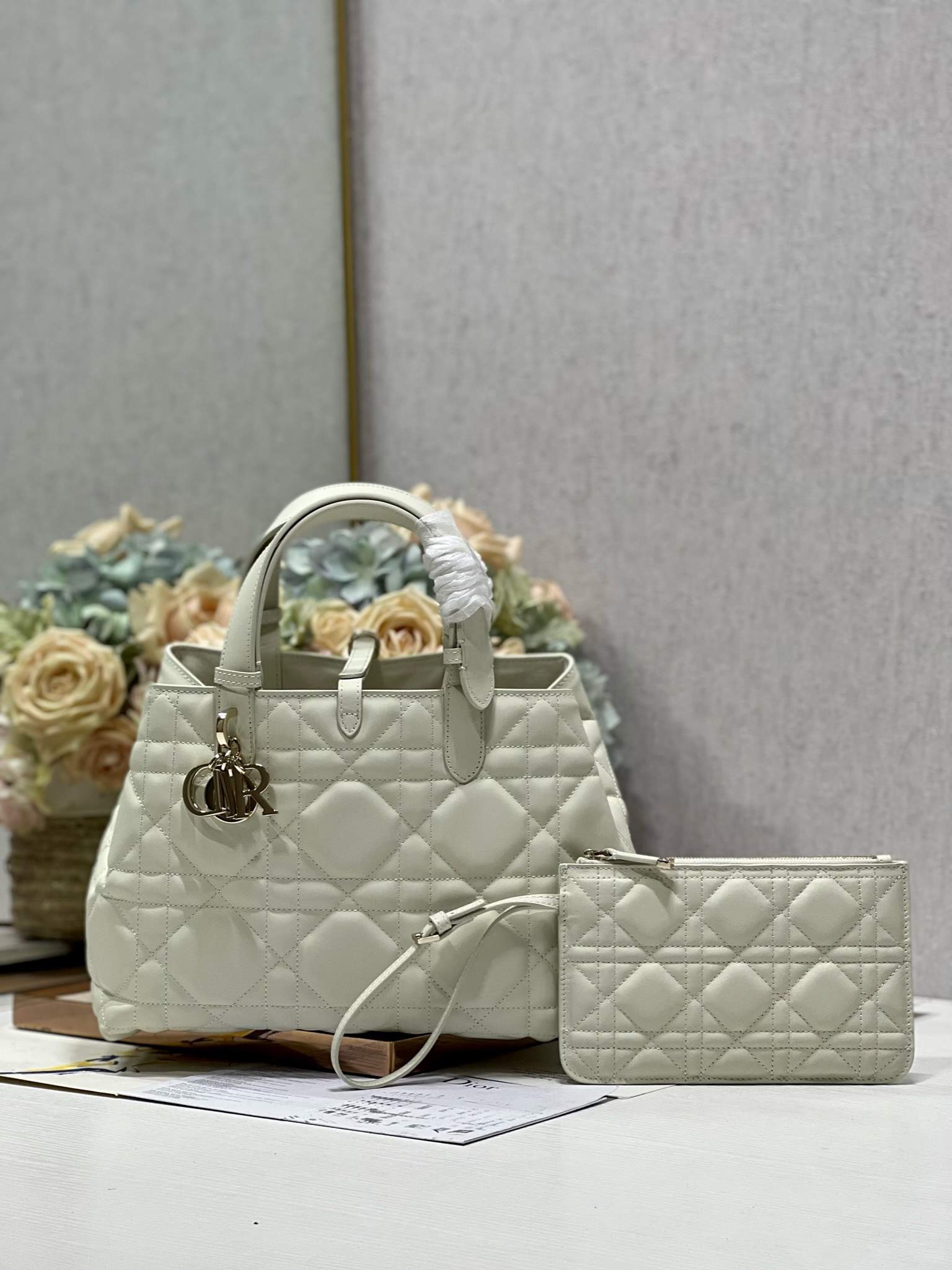 DIOR Medium Dior Toujours Bag White & Gold-tone Hardware