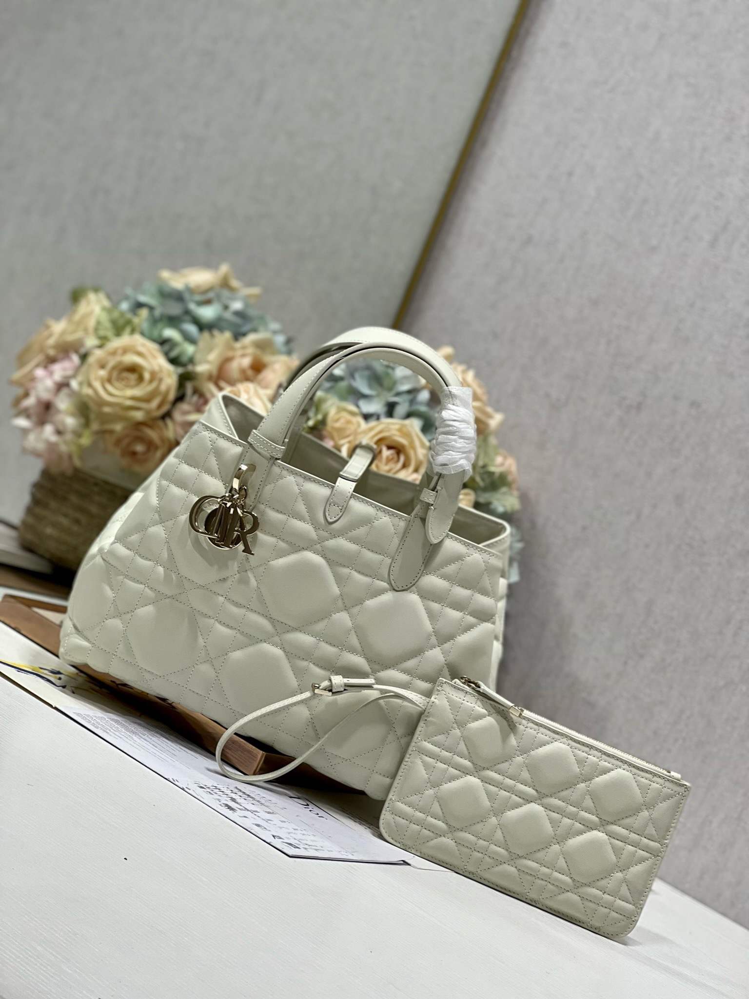 DIOR Medium Dior Toujours Bag White & Gold-tone Hardware