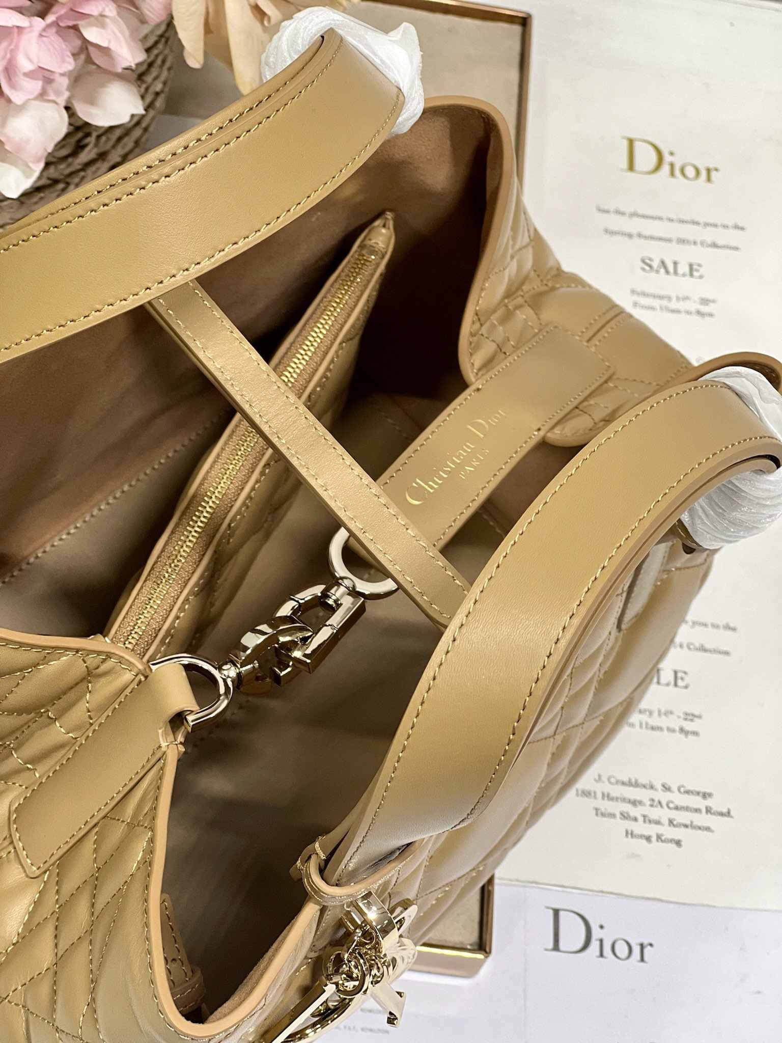 DIOR Medium Dior Toujours Bag Medium Tan & Gold-tone Hardware