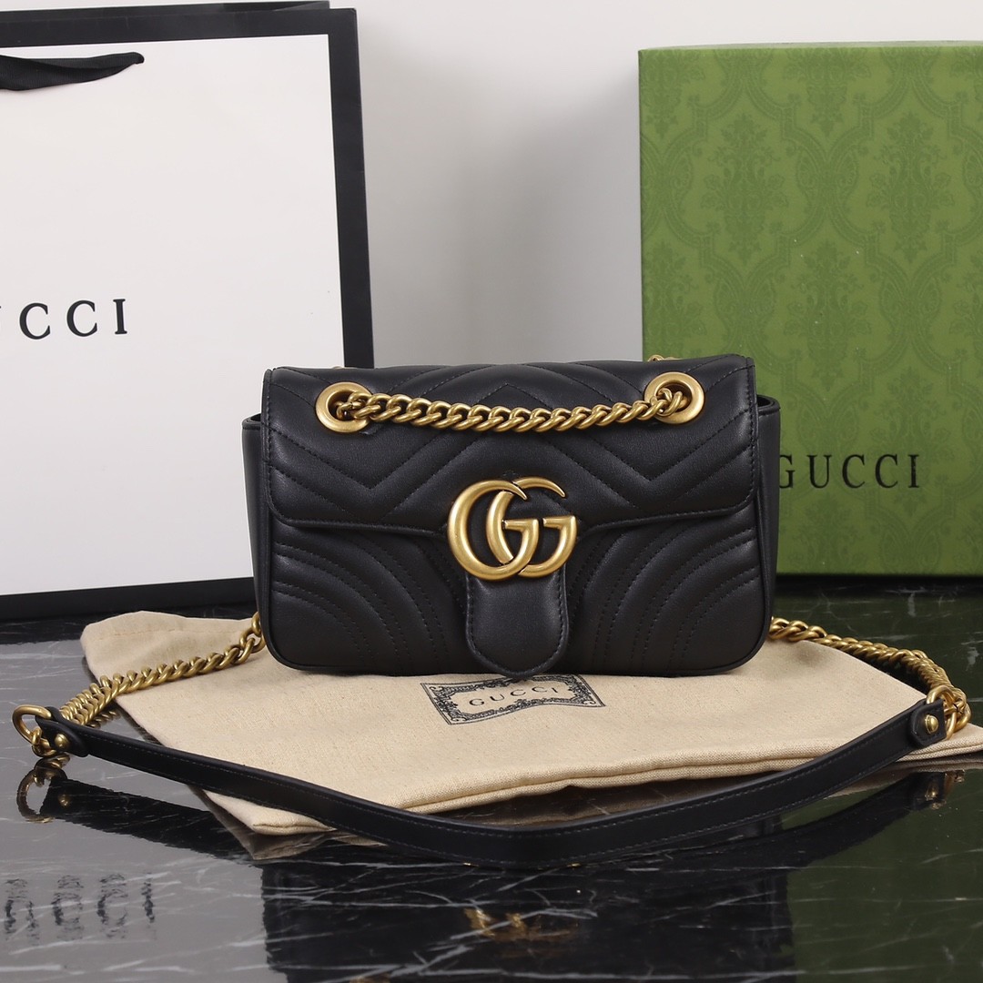 GUCCI GG Marmont Mini Shoulder Bag Black leather