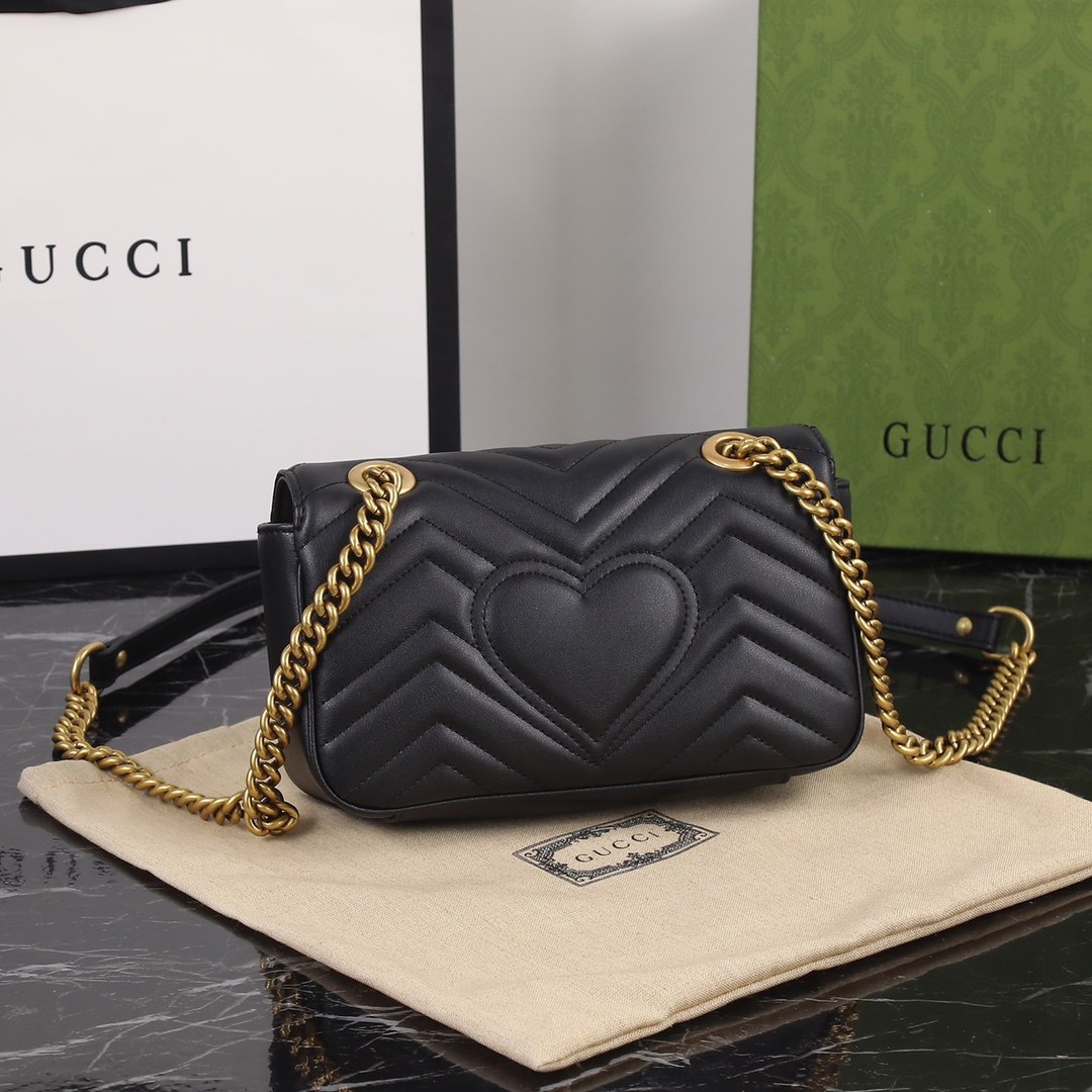 GUCCI GG Marmont Mini Shoulder Bag Black leather