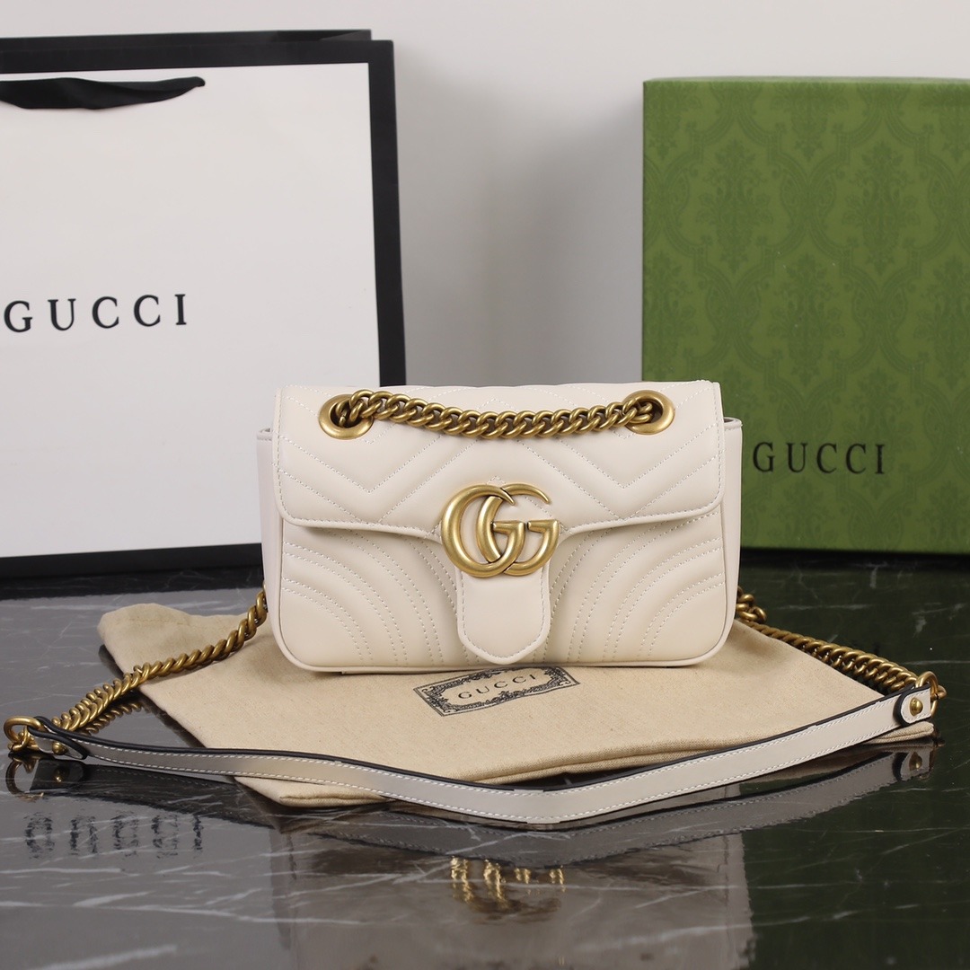 GUCCI GG Marmont Mini Shoulder Bag White leather