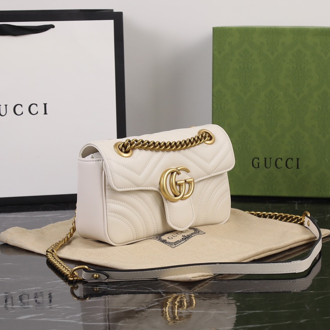 GUCCI GG Marmont Mini Shoulder Bag White leather