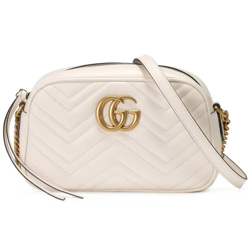 GUCCI GG Marmont Small Matelasse Shoulder with zip White leather