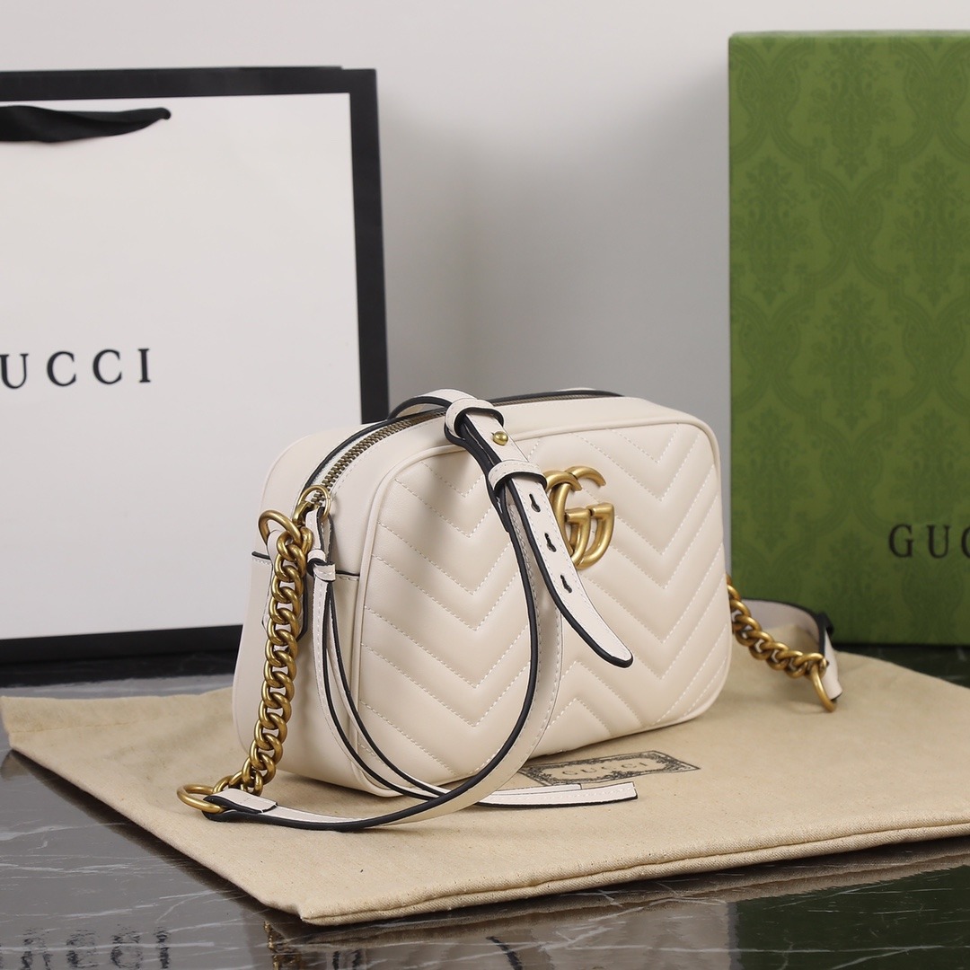 GUCCI GG Marmont Small Matelasse Shoulder with zip White leather