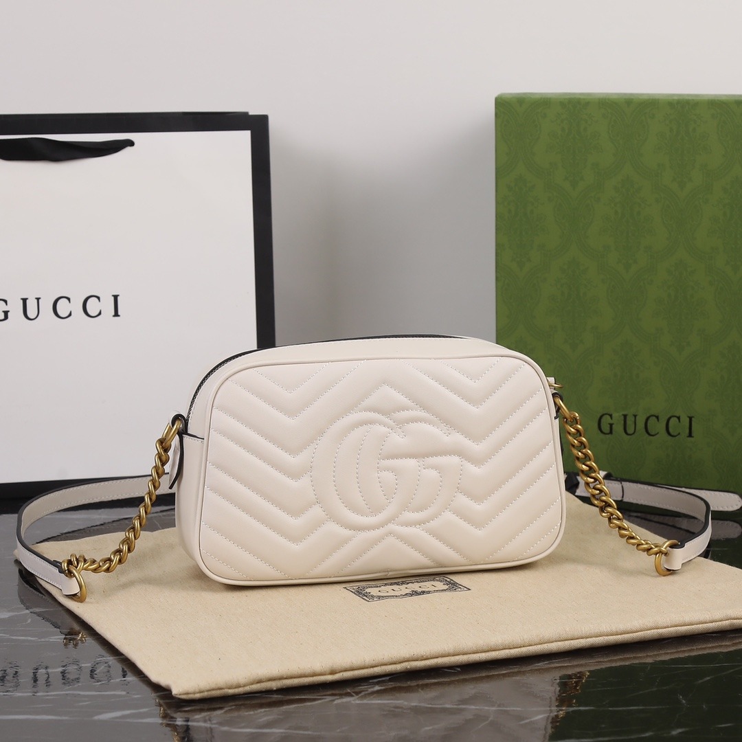 GUCCI GG Marmont Small Matelasse Shoulder with zip White leather