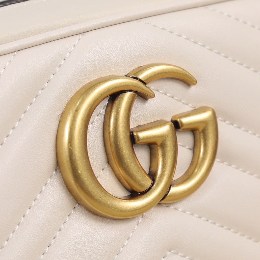 GUCCI GG Marmont Small Matelasse Shoulder with zip White leather