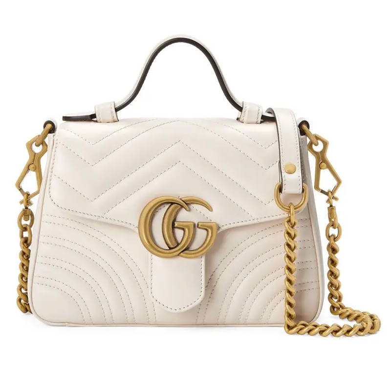 GUCCI GG Marmont Small Top Handle Bag White leather