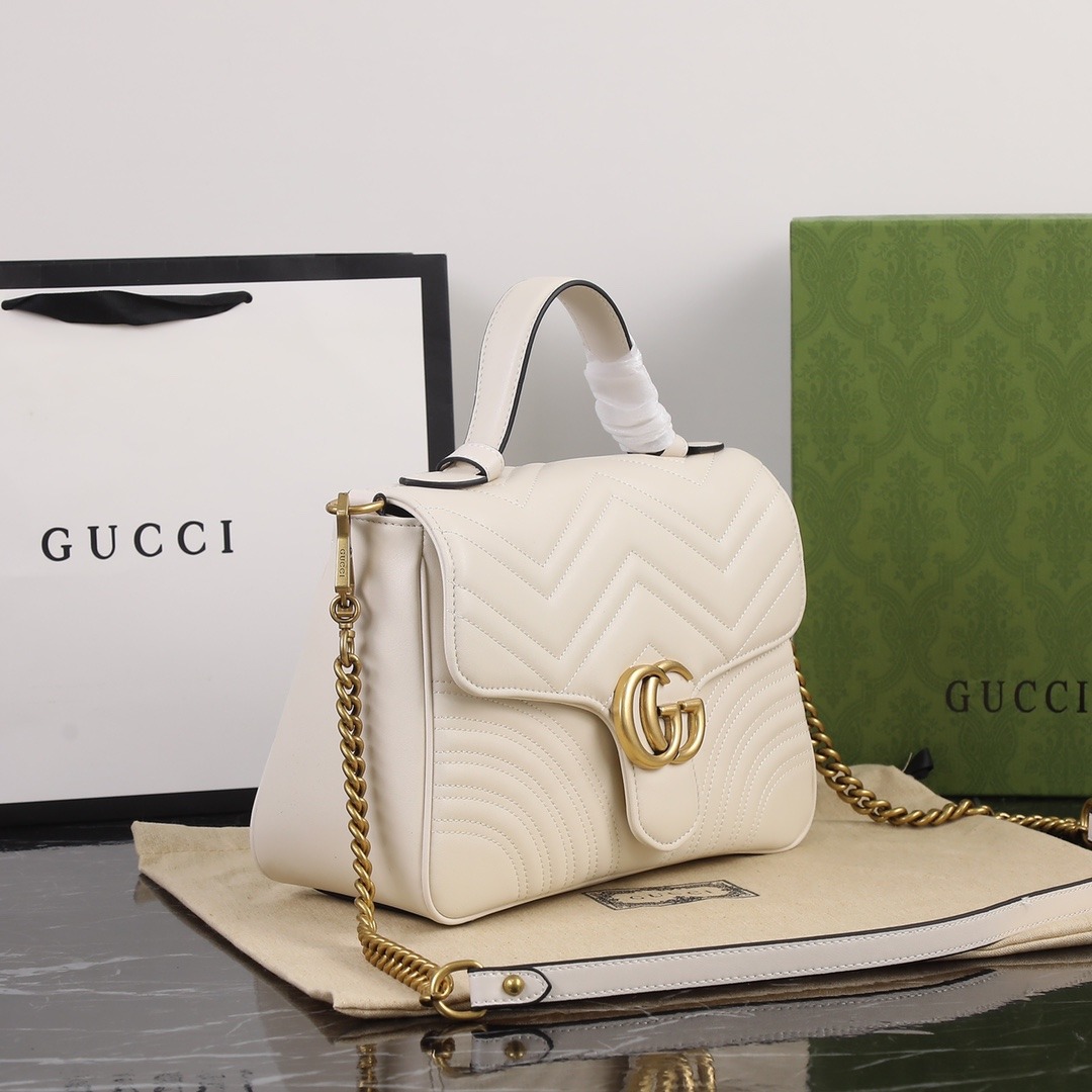 GUCCI GG Marmont Small Top Handle Bag White leather