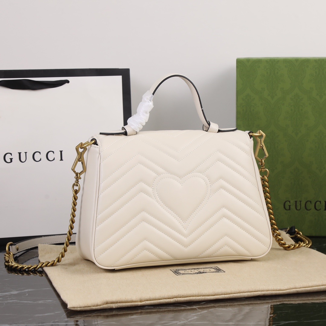 GUCCI GG Marmont Small Top Handle Bag White leather