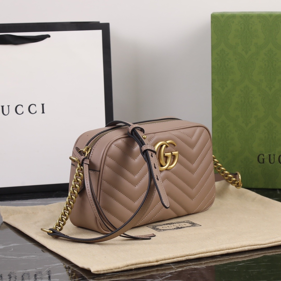 GUCCI GG Marmont Small Matelasse Shoulder with zip dusty pink leather