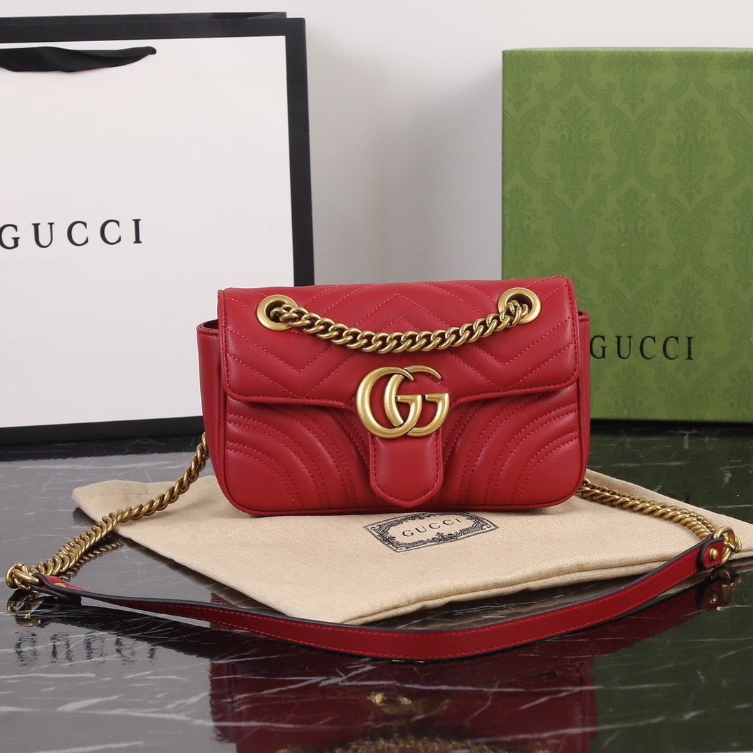 GUCCI GG Marmont Mini Shoulder Bag Red leather