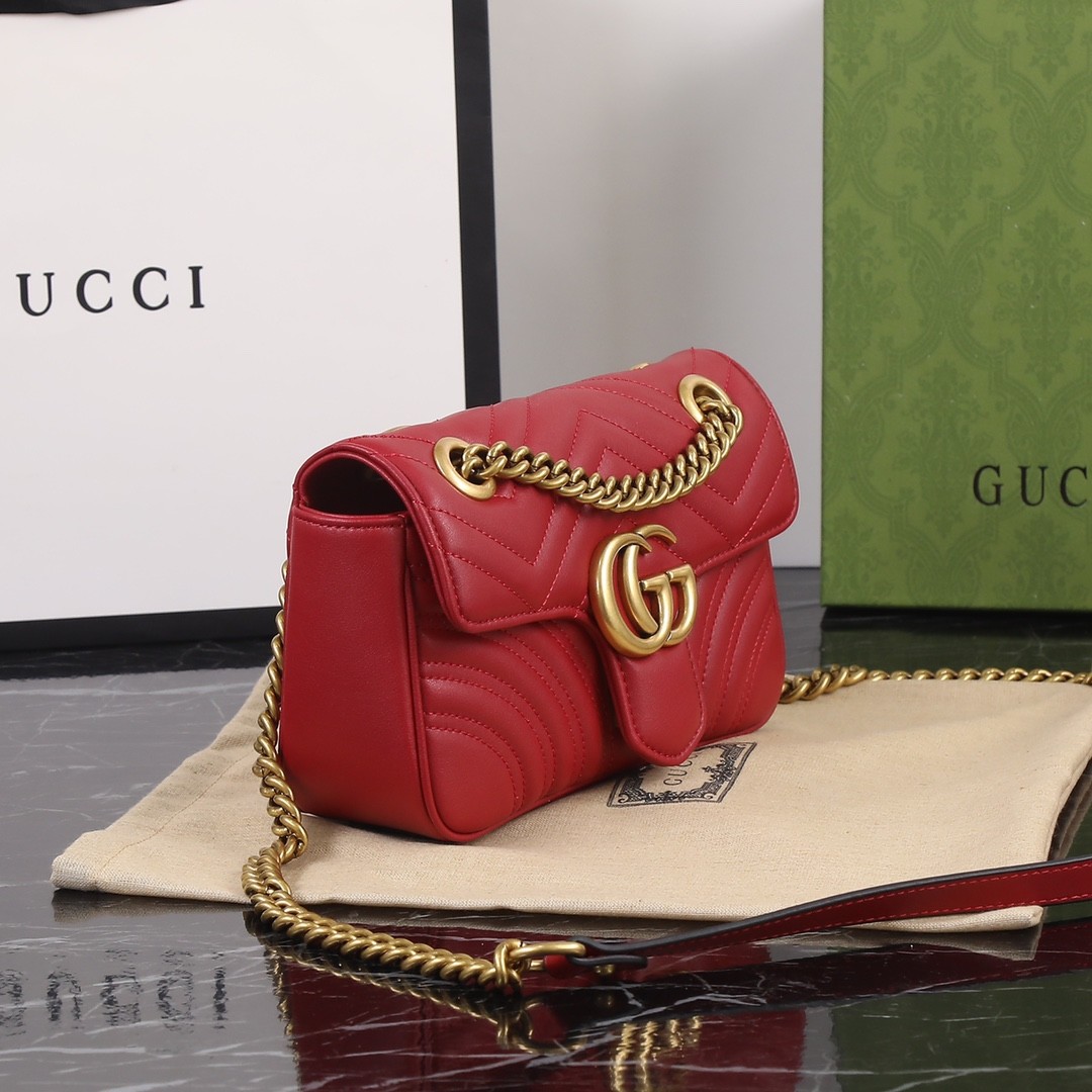 GUCCI GG Marmont Mini Shoulder Bag Red leather