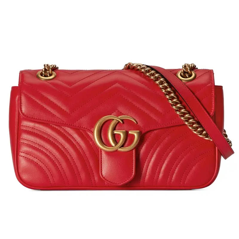 GUCCI GG Marmont Small Shoulder Bag Red leather