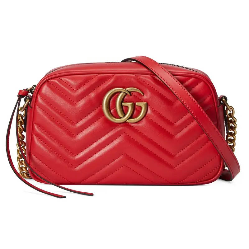 GUCCI GG Marmont Small Matelasse Shoulder with zip Red leather