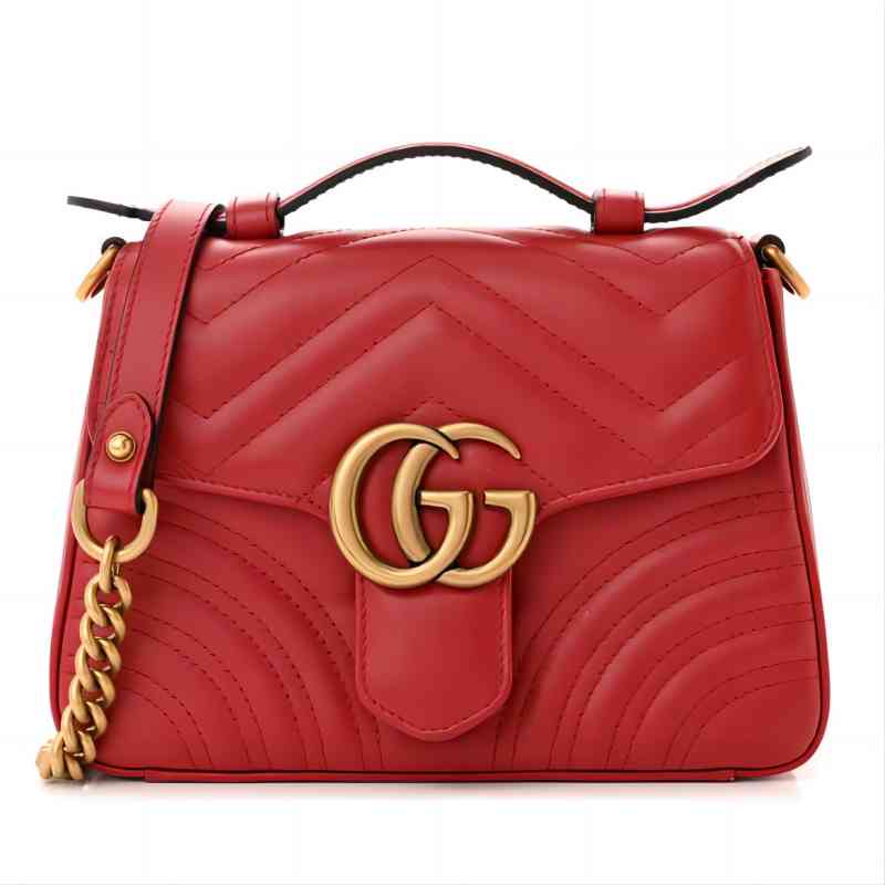 GUCCI GG Marmont Small Top Handle Bag Red leather