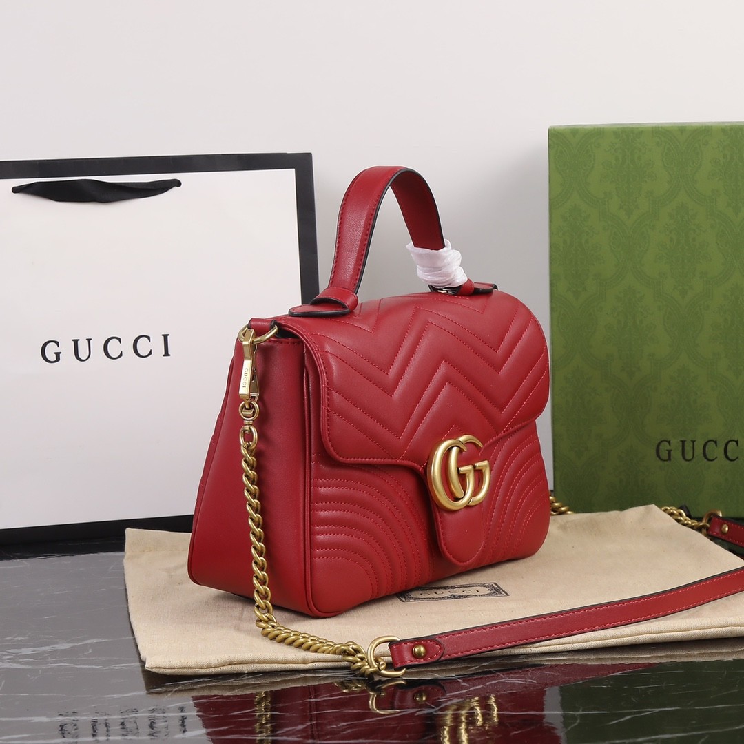 GUCCI GG Marmont Small Top Handle Bag Red leather