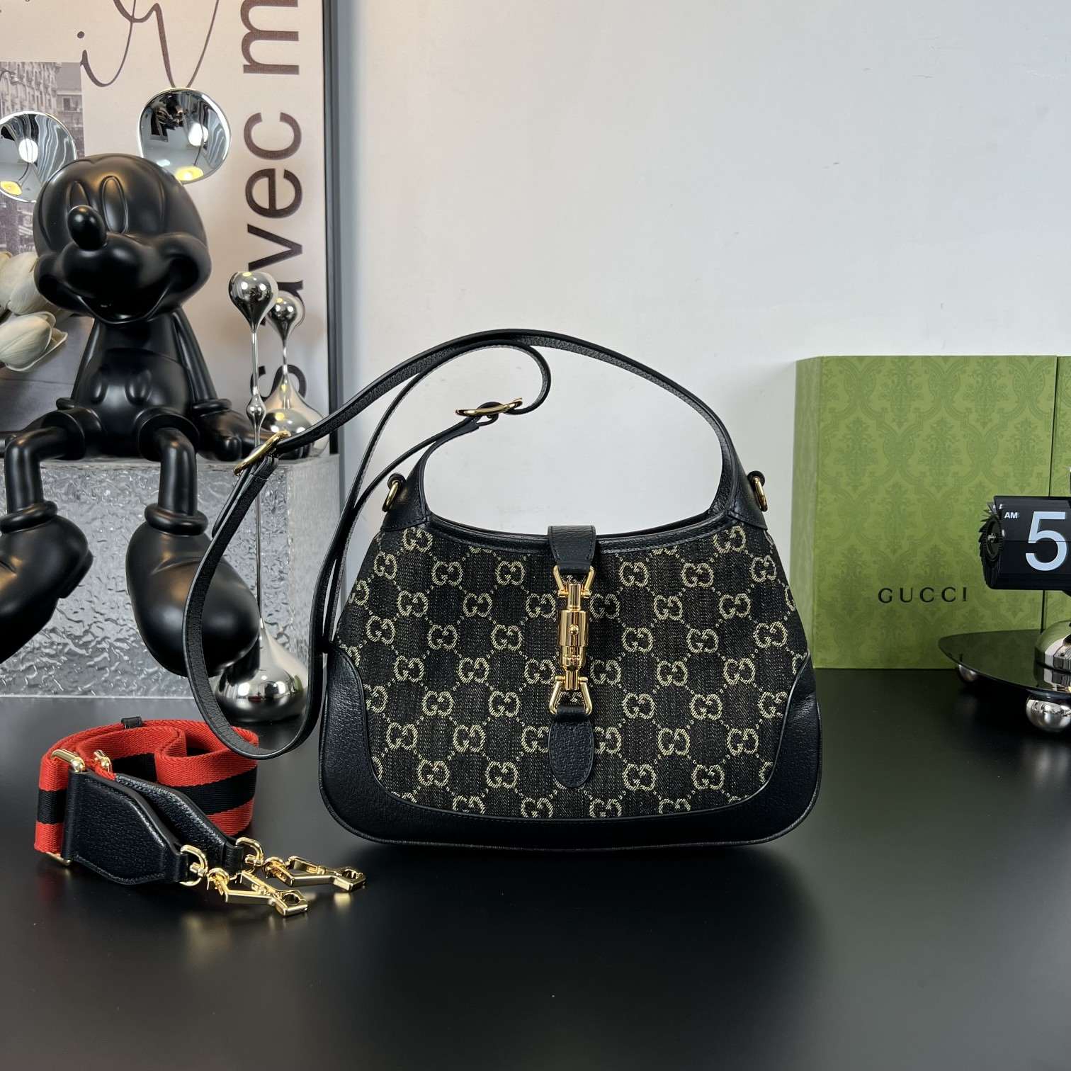 GUCCI Jackie Small Shoulder Bag Monogram Black