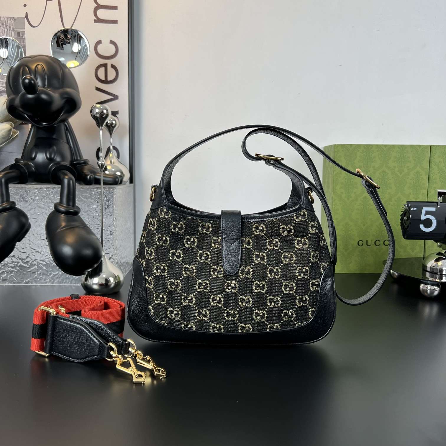 GUCCI Jackie Small Shoulder Bag Monogram Black