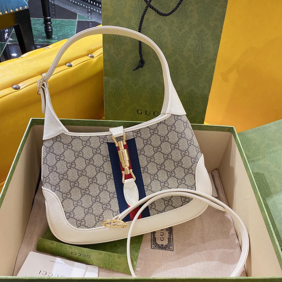 GUCCI Jackie Small Shoulder Bag Monogram White 