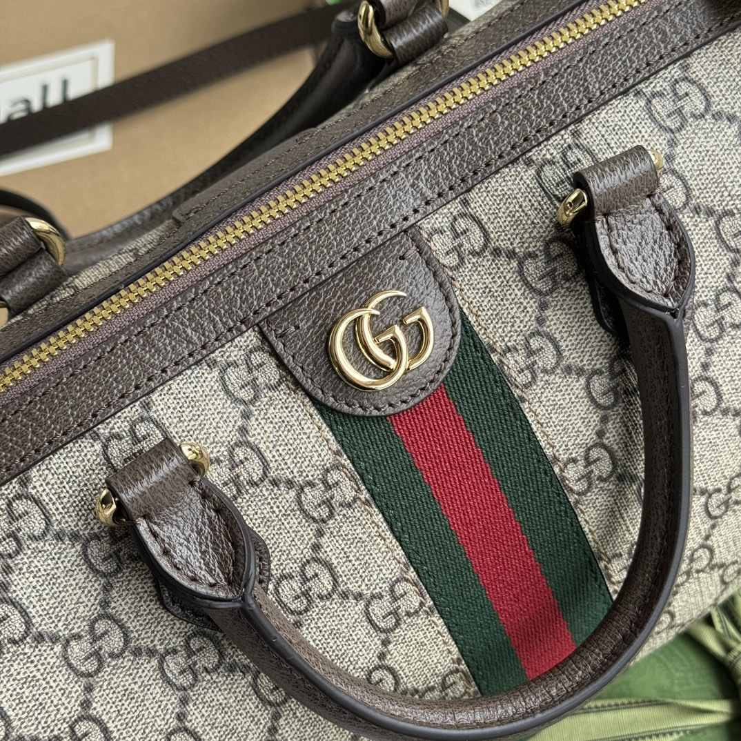 GUCCI Ophidia Small Top Handle Bag Brown leather trim