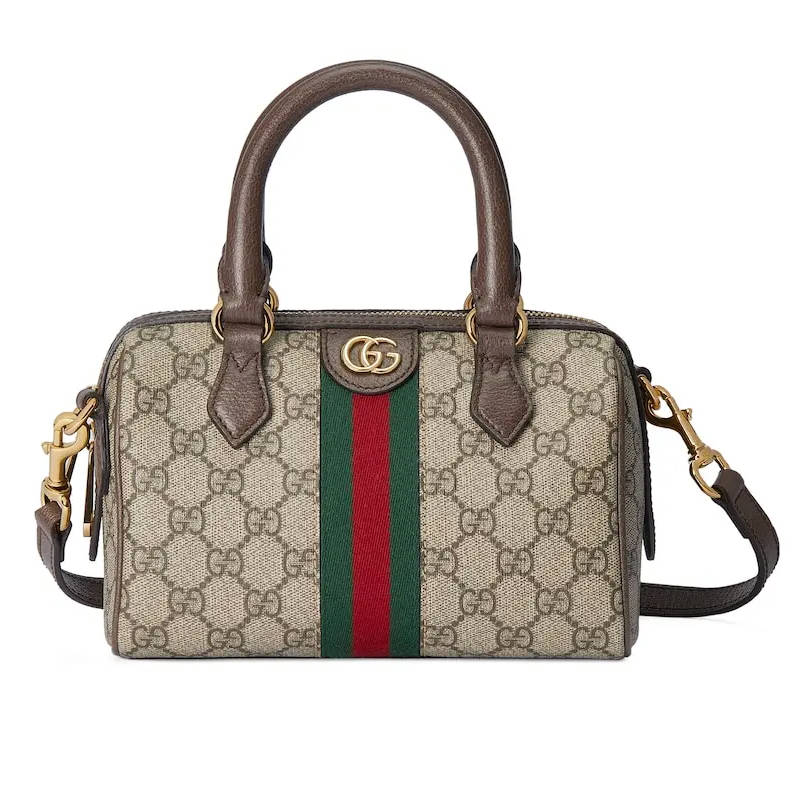 GUCCI Ophidia Mini Top Hanle Bag Brown leather trim